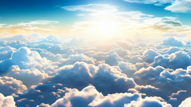 Beautiful cloudscape. Above the clouds fantasy animation.