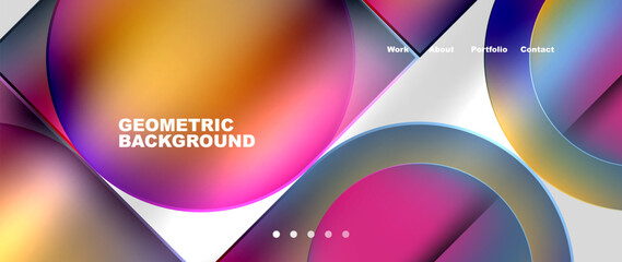 A geometric background featuring colorful circles and squares in shades of purple, violet, pink, and magenta on a white backdrop. Perfect for art projects or eyewear material properties