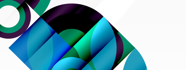 Obraz premium An artistic pattern of azure triangles, petal shapes, and automotive wheel systeminspired designs in shades of aqua, magenta, and electric blue on a white background