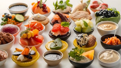 Fototapeta premium Set with different appetizers in small portions healthy and delicious snacks diet food