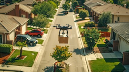 Fototapeta na wymiar Drone Delivery Suburb
