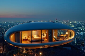 Translucent Communal Housing Sphere Floats Above Cityscape with Panoramic Views