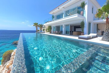 Fototapeta premium Panoramic Coastal Villa: suspended above the ocean with incredible ocean views