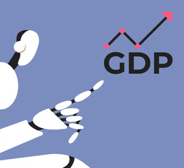 Gross Domestic Product or GDP. Recession, Business, Consumption, Investment. Arrow with Ai Robot. Flat vector illustration.