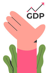 Gross Domestic Product or GDP. Recession, Business, Consumption, Investment. Hand showing graph. Flat vector illustration.