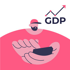Gross Domestic Product or GDP with businessmen. Recession, Business, Consumption, Investment. Flat vector illustration.
