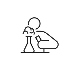 Icon featuring a microscope and a chemical reaction in a flask, symbolizing scientific experiments and research in a laboratory setting. Ideal for educational communication. Vector illustration.