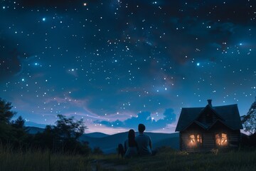 A couple stargazing under the summer night sky.
