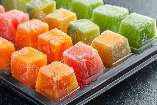Frozen vegetable puree cubes on a tray