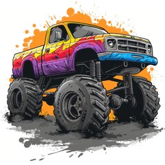color monster truck on white background