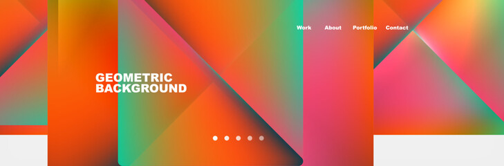 The geometric background features a vibrant rainbow of colors such as orange, amber, and magenta. The rectangles are filled with tints and shades, creating a colorful art pattern