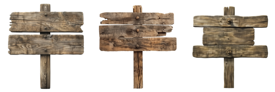 Set of wooden  signs.empty signpost isolated.