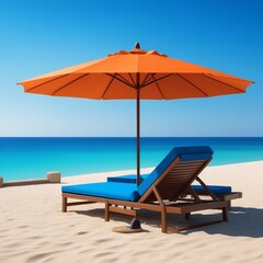 Beautiful summer beach with beach chairs and umbrella 