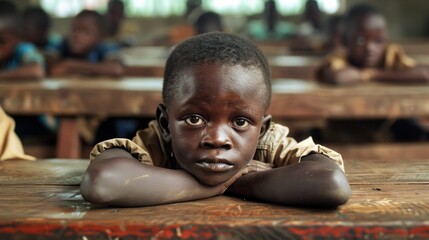 Poor African child rural classroom Education is not equal