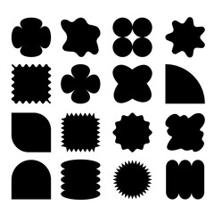 Set y2k geometric shape. Abstract shape silhouettes, black brutalism forms.