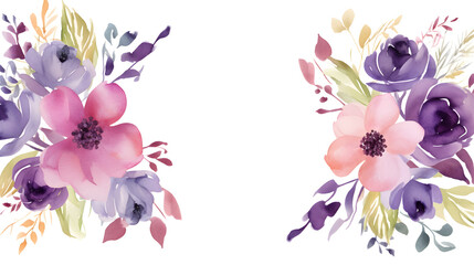 Fototapeta premium Digital vintage watercolor purple flowers abstract graphic poster web page PPT background