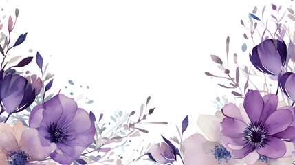 Digital vintage watercolor purple flowers abstract graphic poster web page PPT background