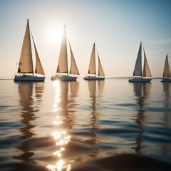 Fototapeta premium Background depicting the surface of the sea with white sailing yachts and small waves