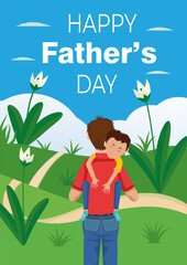 Father's Day father and son in nature, clear sky. text, joy. fatherland, love