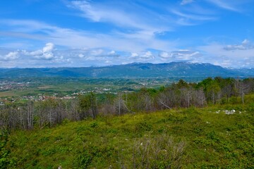 View of Trnovo forest plateau above Vipava valley from Kras in Primorska, Slovenia