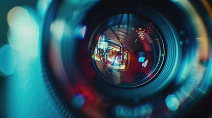 Close-Up of Camera Lens Reflecting Light