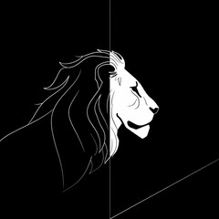 Minimalist art of a powerful lion in profile on a black background