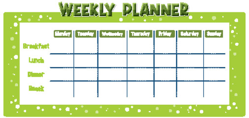 Green and white meal planning chart for the week.