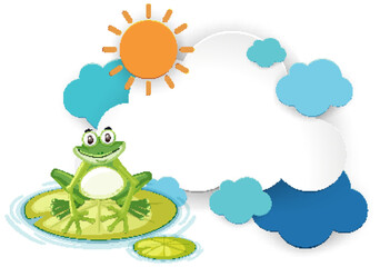 Frog sitting on a lily pad under the sun.