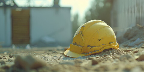 Construction Yellow Safety Helmet of Construction Safety Hat - Health Safety Training Background