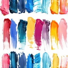 set of colorful long brush strokes on a white background