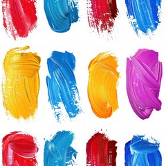 set of colorful long brush strokes on a white background