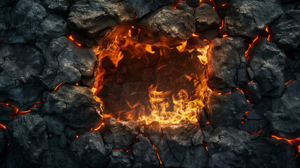 fire stone wall hole crust, rock, flame - Powered by Adobe