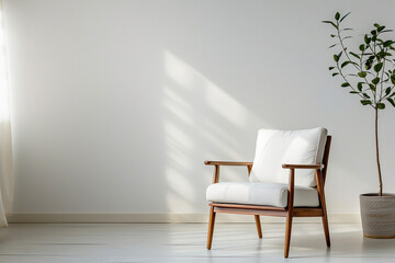A modern ladderback chair against a white backdrop.