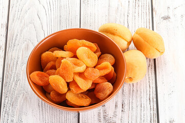 Dried apricot heap in the bowl