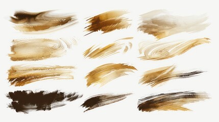 set of long brown brush strokes on white background