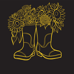 Line art of sunflowers, vector illustration art.