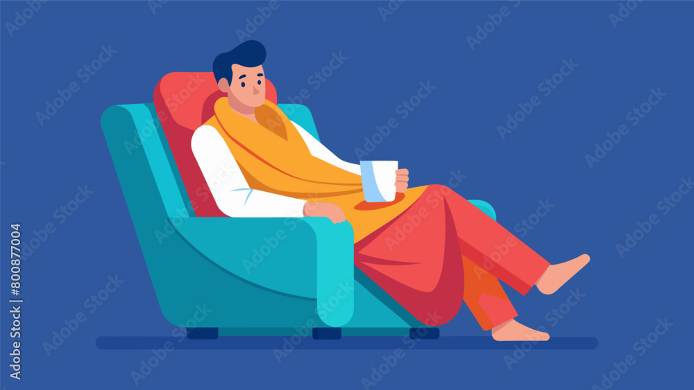 Poster rest and relaxation are key as a fighter unwinds in a comfortable recliner wrapped in a weighted bla