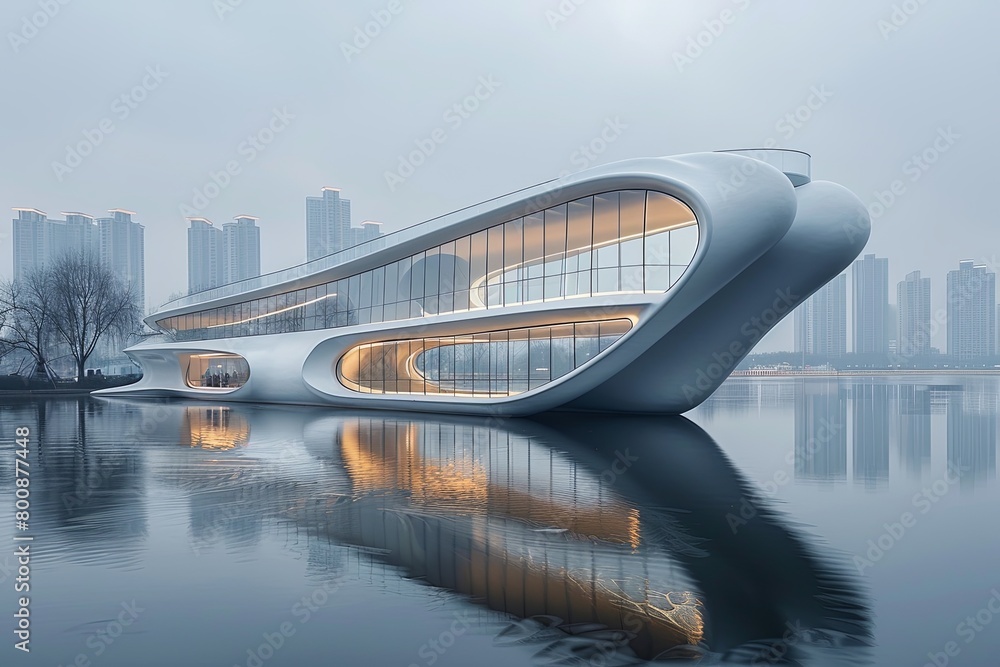 Poster floating bridge marvel: transparent structures uniting distant cities with flowing curves