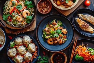 Asian cuisine with meat on a dark background in a restaurant
