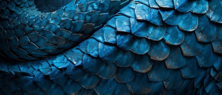 Blue dragon scale pattern close-up - luxury background texture for wallpaper.