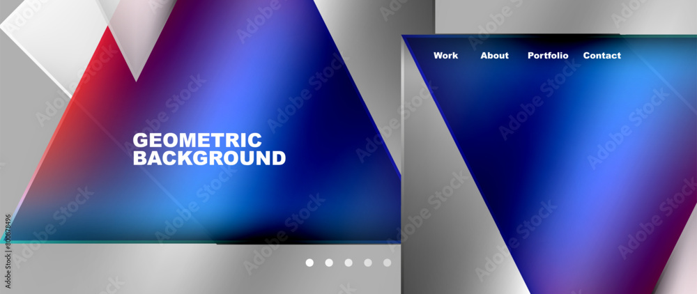 Poster A geometric background featuring red, blue, and purple triangles. Perfect for a Communication Device or Gadget brand. Electric blue and multimedia elements add a modern touch to this display device
