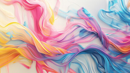 Radiant ribbons of pink, cerulean, and chartreuse swirling elegantly on a clean white surface.