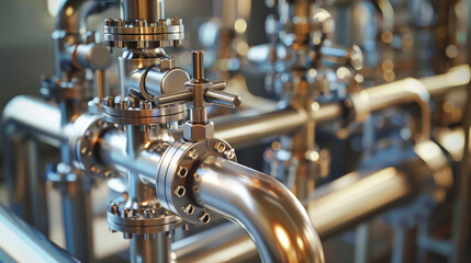 Obraz premium An intricate network of pipes interweaving and connecting together, showcasing the complexity of an industrial pipeline system