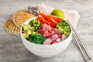 Hawaiian cuisine - poke with tuna and rice