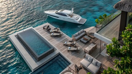 Luxurious Seaside Villa with Private Dock Pool Terrace and Yacht Mooring