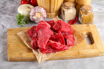 Sliced raw beef meat for cooking