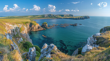 Aerial view of the beautiful island and cliffs in the Irish Sea. Created with Ai