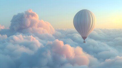 Fototapeta premium A serene depiction of a hot air balloon drifting effortlessly among fluffy clouds, capturing the essence of tranquility and freedom high above the earth.