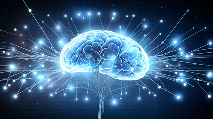 Human brain on glowing background Artificial intelligence concept Vector illustration
