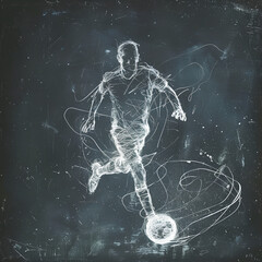  Ethereal Soccer Player Chalk Sketch, Ghostly and Graceful on Dark Background